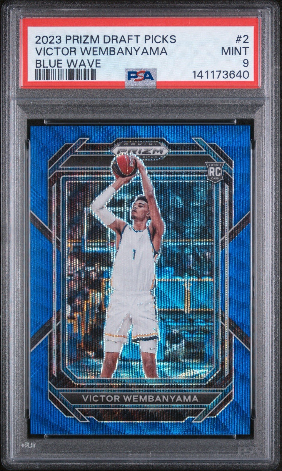 2023-24 Panini Prizm Draft Picks Victor Wembanyama #2 Blue Wave Prizm /249 PSA 9
