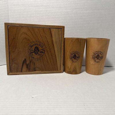 Trader Vic's set of 2 Wooden Cups  Conmemorative 90 Years Of Paradise W Case