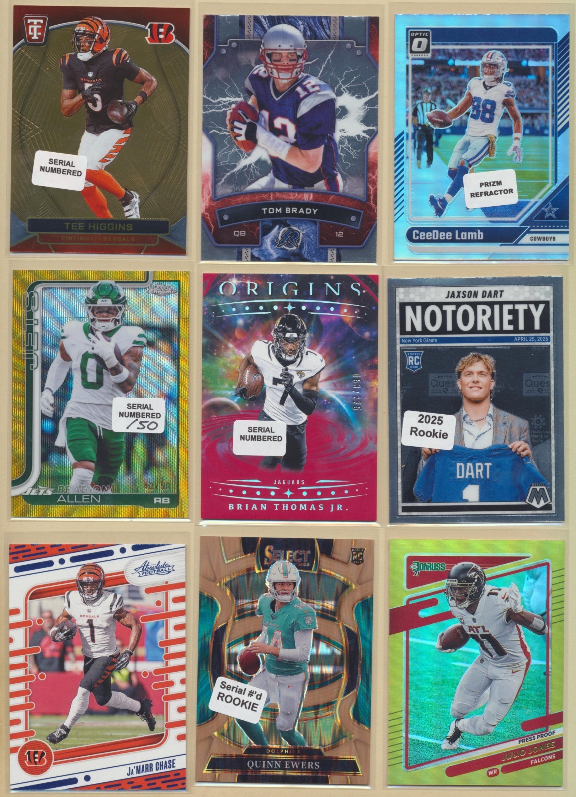 NFL Football Card LOT RC PATCH, AUTO - Serial NUMBERED - STARS, Color, Refractor view 4