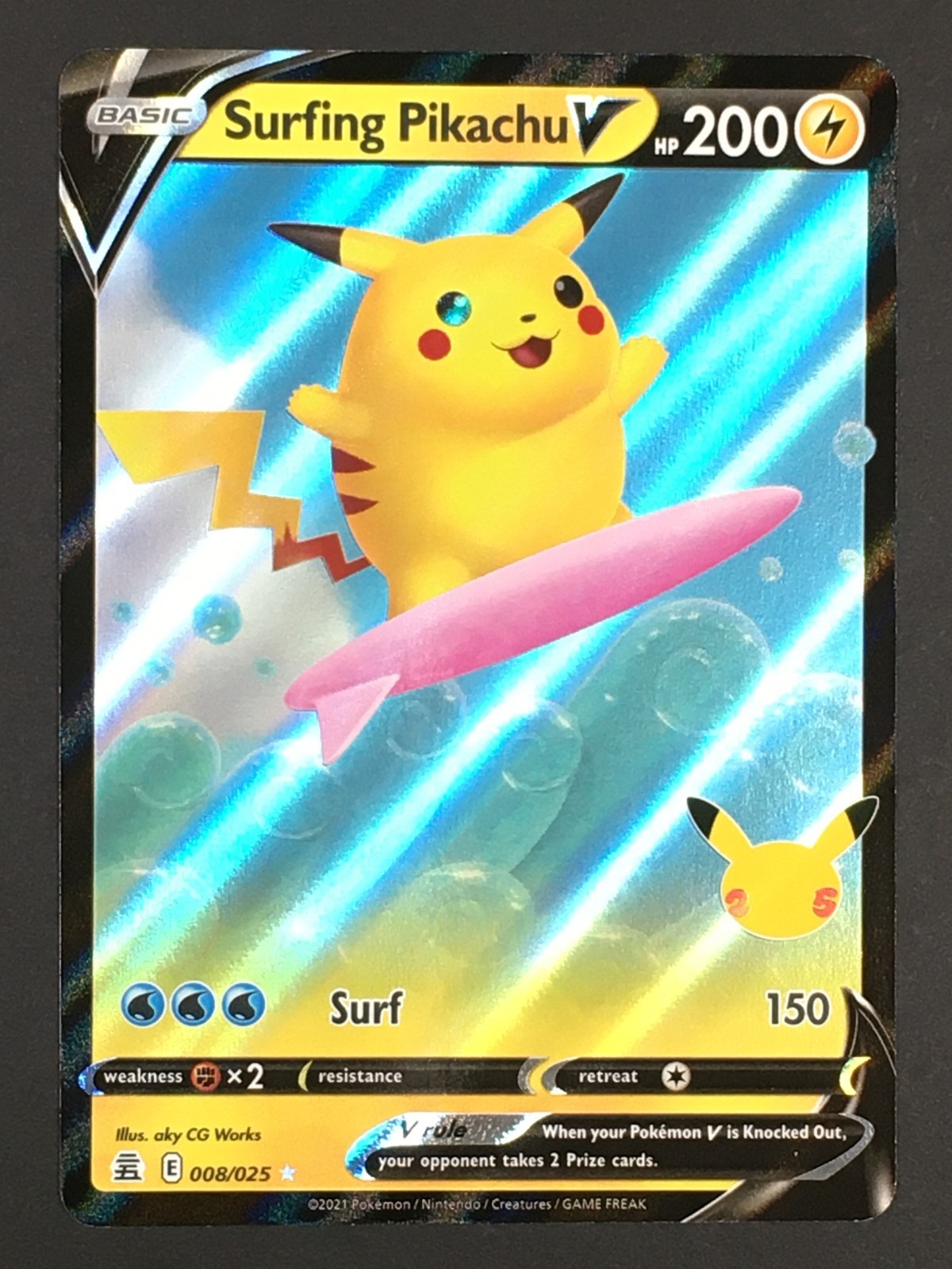 Pokemon TCG Surfing Pikachu V 008/025 25th Celebrations Ultra Rare NM