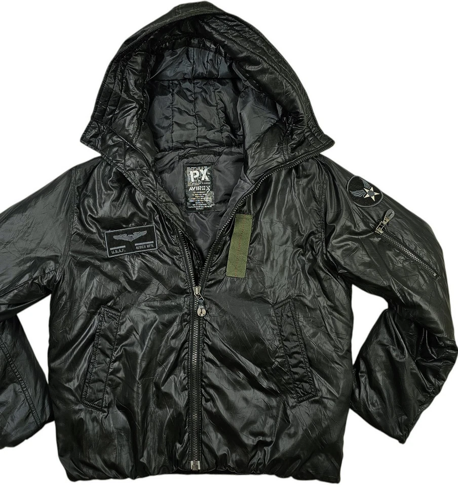 *HOT Men's AVIREX SPORTS BLOUSON BIG LOGO PATCHED HOODED BLACK Jacket L (*Fit M) - Image 2 of 4