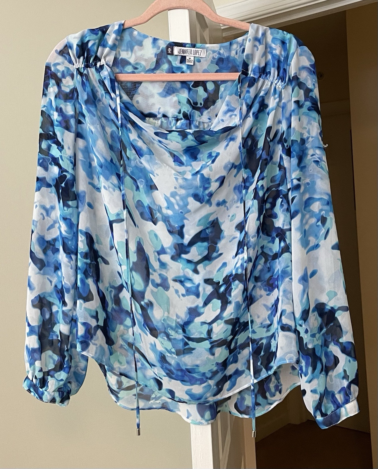 Jennifer Lopez Blue Watercolor Bohemian Top Women's Medium Gypsy Style