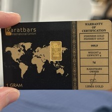 Karatbars 1 Gram .9999 Gold Bar in Assay Card 5225.38 per troy oz