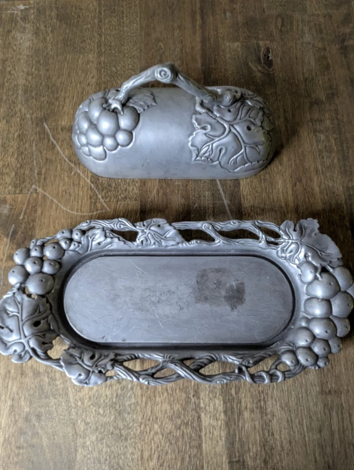 Plato de mantequilla cubierto vintage Arthur Court Grape Vine 2001 Foto 3 de 4