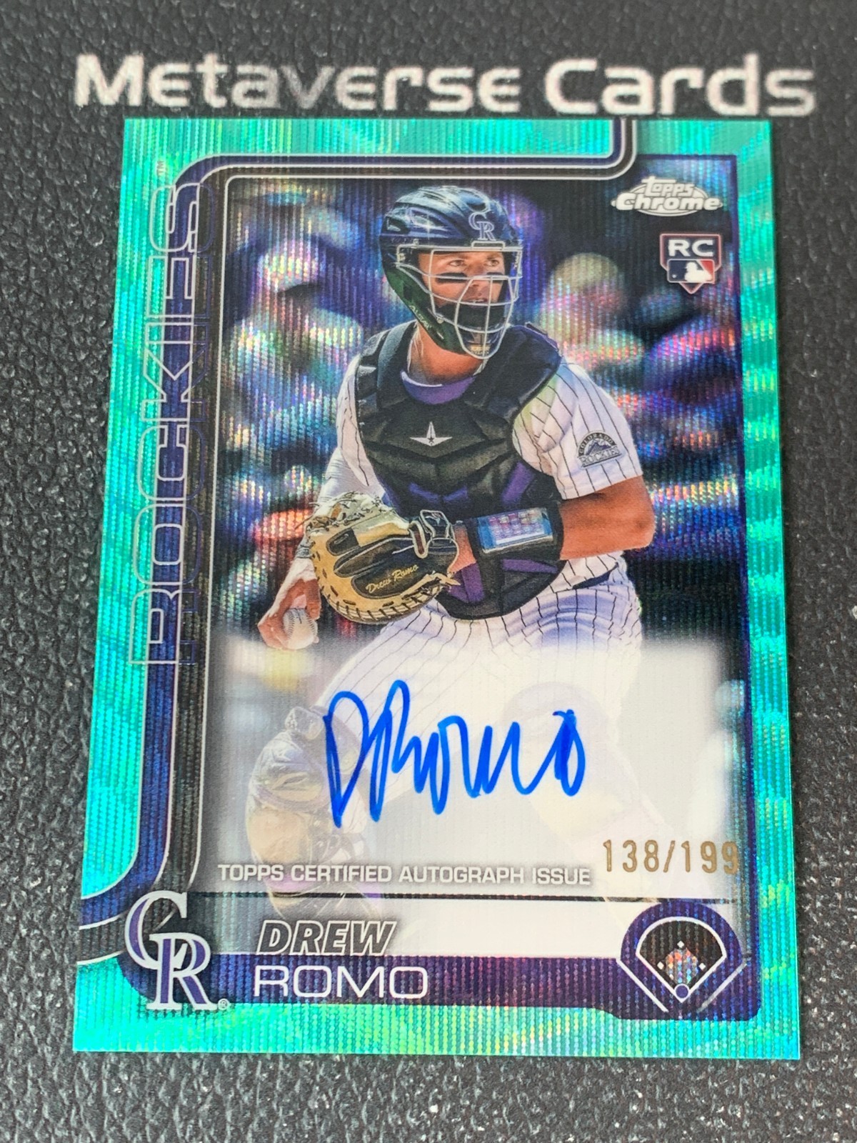 2025 Topps Chrome Drew Romo RC Rookie Aqua Wave Refractor Auto /199