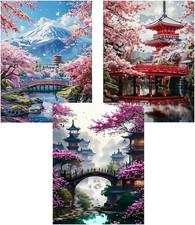 Diamond Art Kits for Adults - 3 Pack Sakura Landscape 5D Diamond Painting Kits f