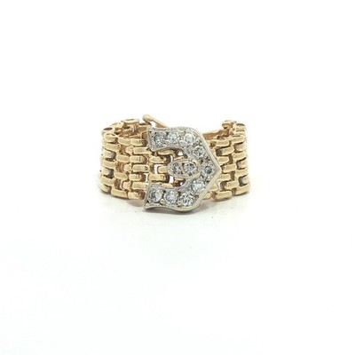 18k bicolor Gold Pave Diamant breite Schnalle flexibler Panther Glieder Bandring