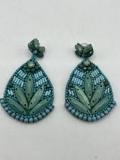 Stella & Dot Persephone Green Teal Beaded Dangle Earrings Signed