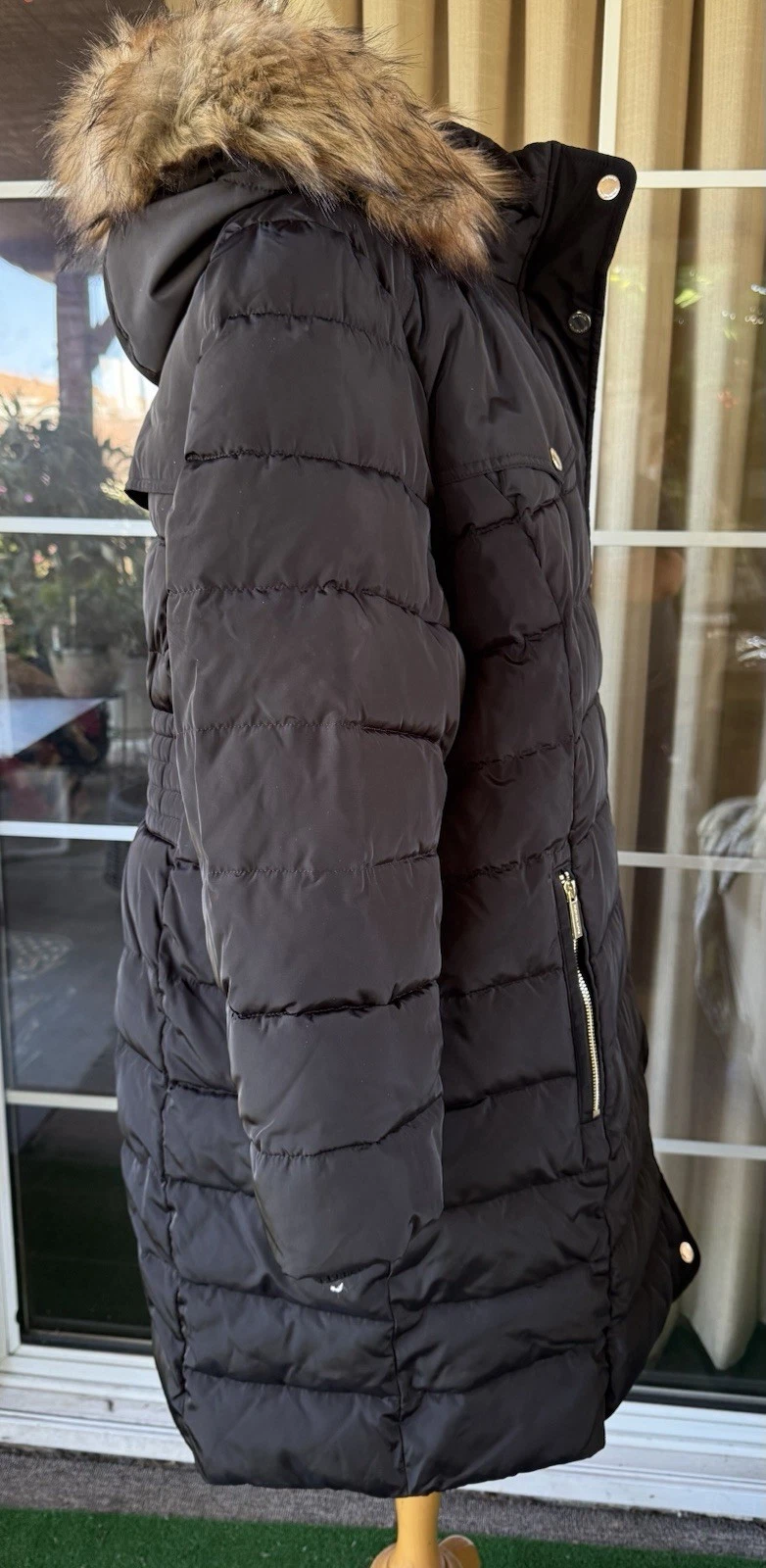 Giacca cappotto piumino nero bordo pelliccia sintetica Michael Kors XL NUOVO CON ETICHETTE $220