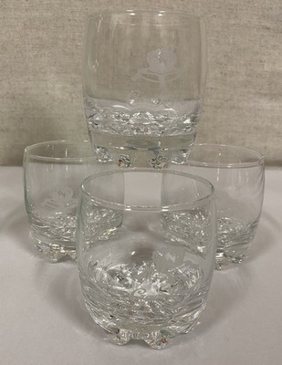 Crown Royal Glasses Set of 4 Etched Whiskey Crown Pillow Design Low Ball Italy