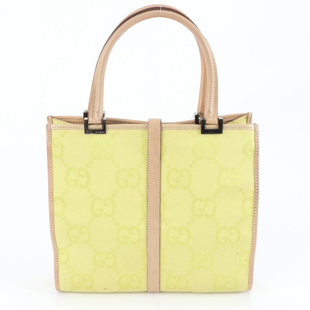 Gucci Jackie Jumbo GG Canvas Leather Tote Yellow Women's Handbag Authentic thumbnail 3