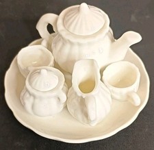 Vintage Miniature Porcelain White Tea Set 6 Pieces Dollhouse Furniture Doll Dish