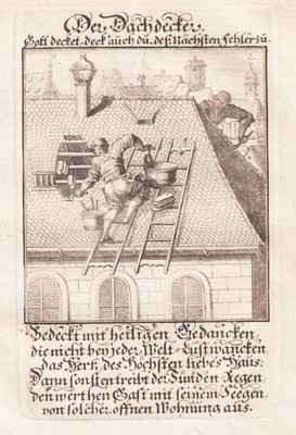 Dachdecker roofer tiler slater Handwerk craft Weigel Kupferstich engraving 1698.