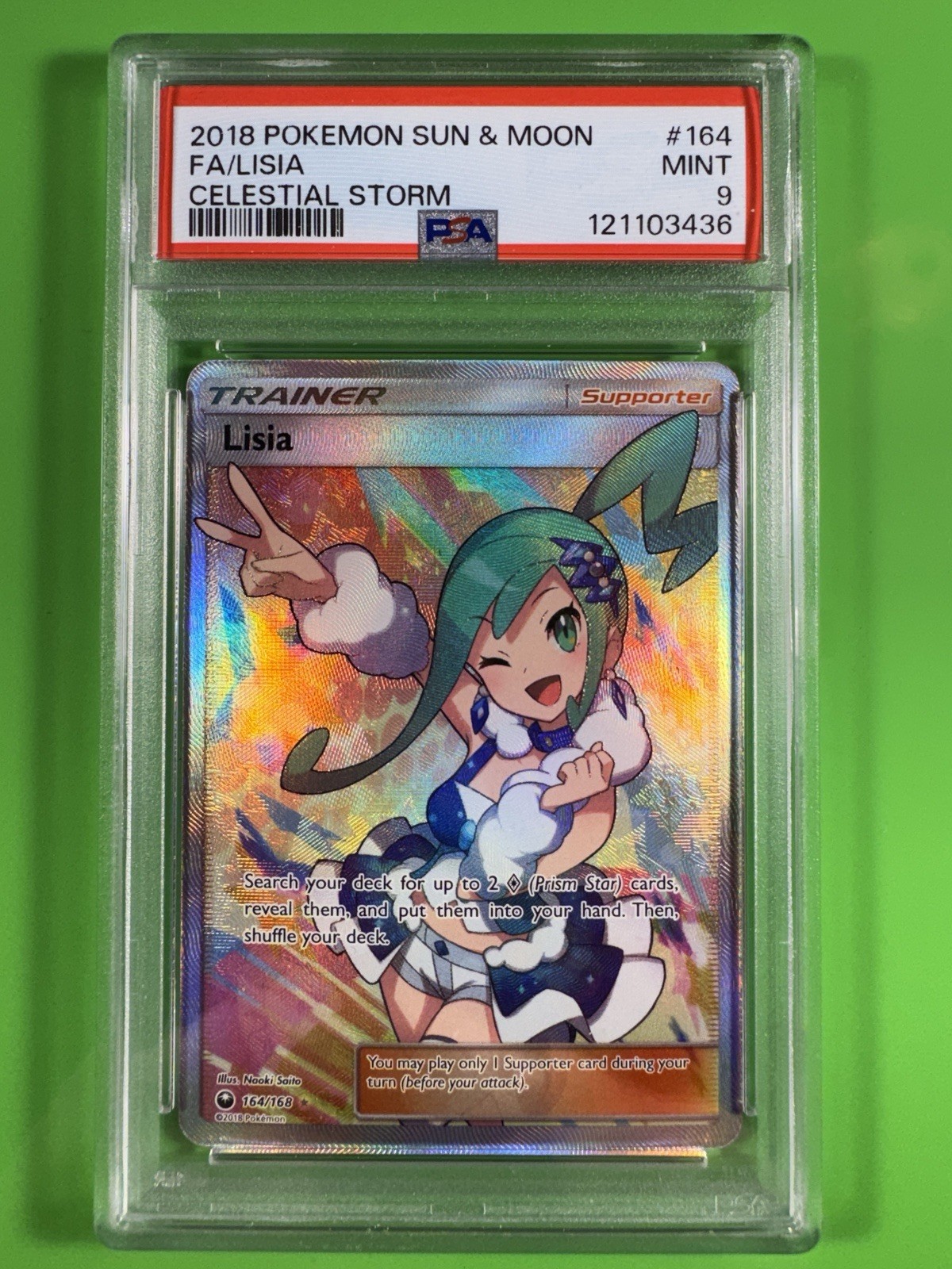 2018 Pokemon Sun & Moon Celestial Storm #164 Full Art/Lisia PSA 9
