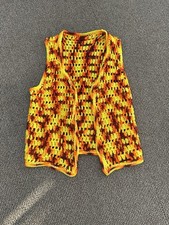 Vintage Handmade Crocheted Vest Gold/Yellows/Reds Fits M/L