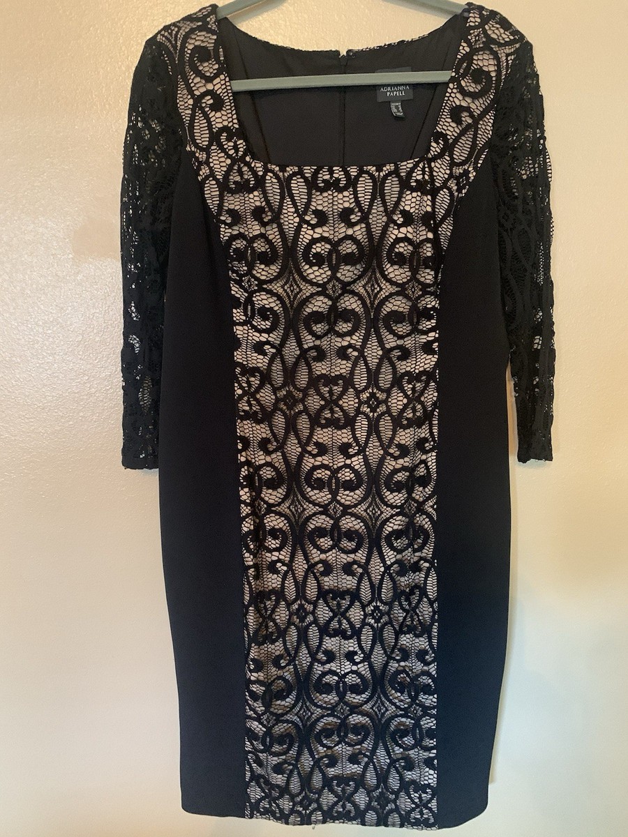 Adrianna Papell Lace panel Black Cocktail Dress Size 14
