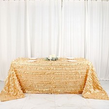 CHAMPAGNE 90"x132" Taffeta RECTANGULAR TABLECLOTH Leaf Petals Design Party