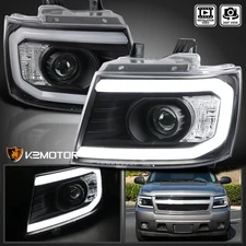 Black Fits 2007-2013 Chevy Avalanche Tahoe Suburban Projector Headlights LED DRL