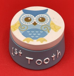 Vintage Tooth Fairy For First Tooth Blue Jar With Owl