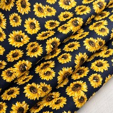 Dark Navy Sunflower Fabric - Sold by the Yard