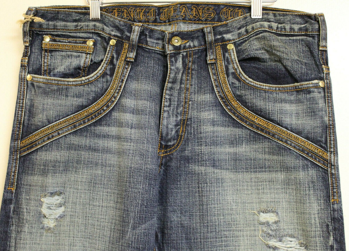 Bengi Jeans Co Mens Dark Wash Distressed Jeans 36W 34L | eBay