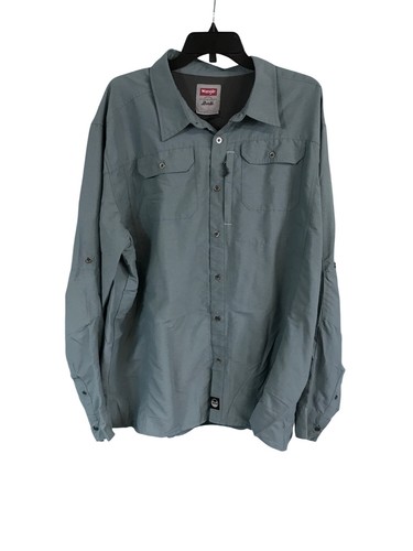 Wrangler Outdoor Series Shirt XXL Regular Fit Gray Nylon/Polyester Mens Button-U