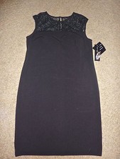 NWT $99 Nine West Black Lace Detail Shift/Sheath Dress 10
