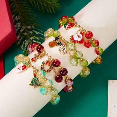 Christmas Tree Snowman Santa Claus Beaded Bracelet Women Bracelet Party Jewelry