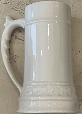 Vintage 8.25" Tall Cream Colored Ceramic Tankard Stein Drinking Mug Made in USA