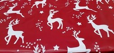 WINE RED WHITE REINDEER STAG CHRISTMAS STARS PVC OIL VINYL PLASTIC TABLE CLOTH