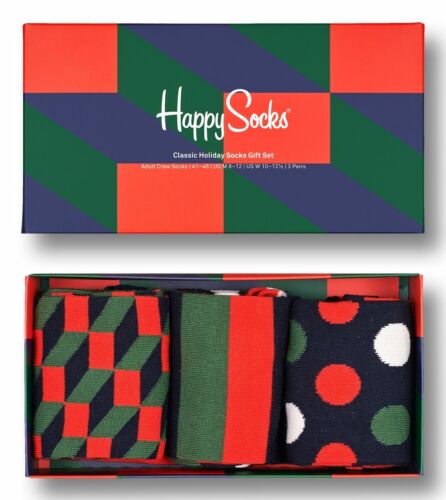 Happy Socks 3er Gift Box Geschenkbox Classic Holiday Punkte Streifen Rechtecke