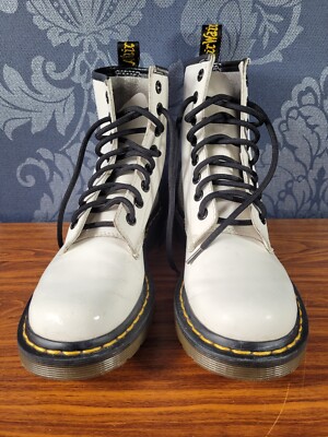 Womens White Dr Martens 1460 W Patent Leather Lace Up Ankle
