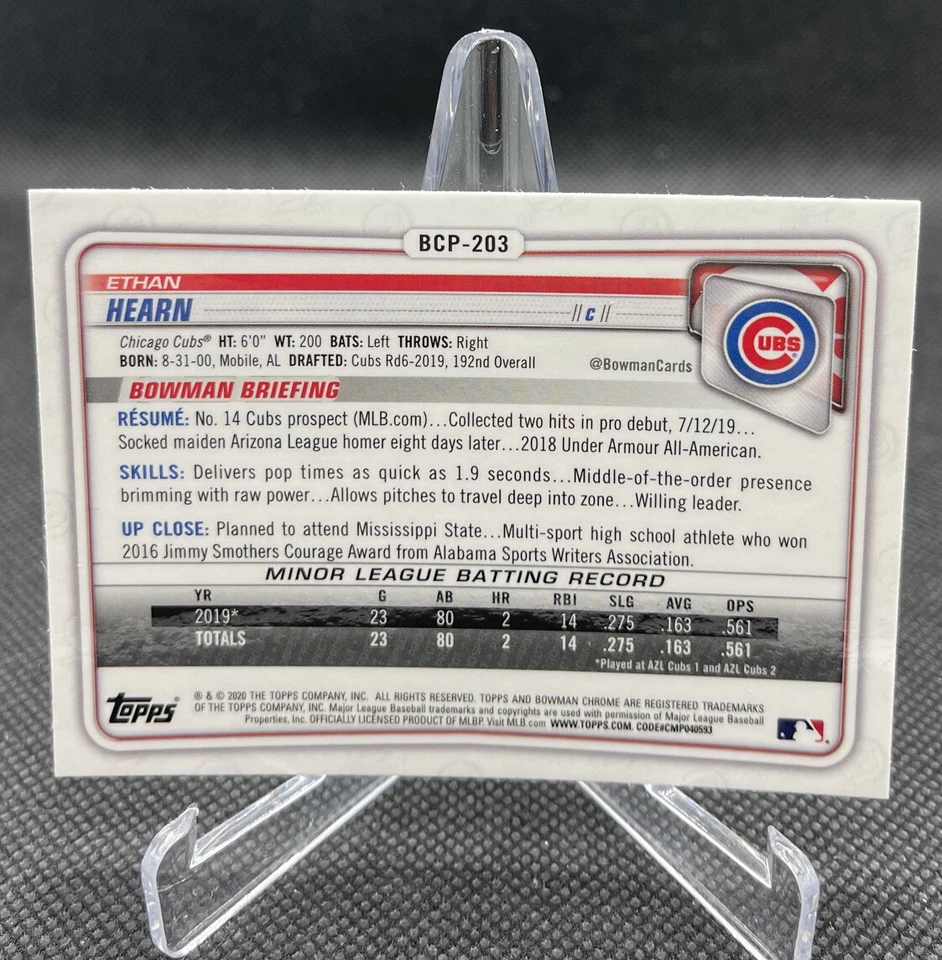 Ethan Hearn 2020 Bowman Chrome Prospects Baseball #BCP203 Mojo Refractor - Image 2 of 2