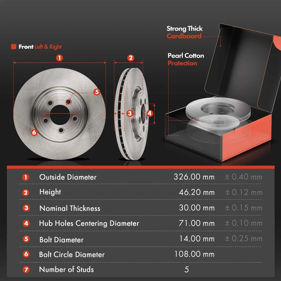 12x Rotores de freno de disco delanteros y traseros y pastillas de freno para Jaguar XF S-Type XJ8 326 mm Foto 2 de 4