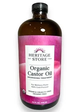 Heritage Store Organic Castor Oil 32 FL OZ (946 ml) Nourishing Treatment Glass
