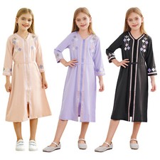 Girl Dress Islamic Muslim Maxi Robe Long Sleeves Party Costume Arabic Cosplay