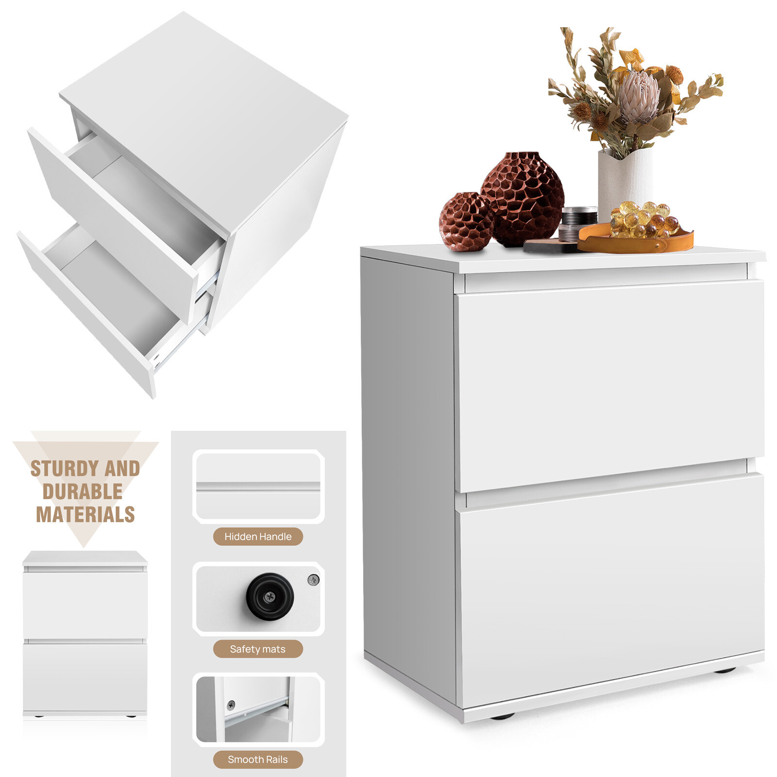 Fashion Bedside Table Drawer Cabinet Bedroom Furniture Storage Nightstand Shelf