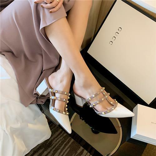 processing accept conjunction 2021 Chic Punk Rock Sandals Rivet Pointy Toe Mules T-strap Women Shoes  Leather | eBay