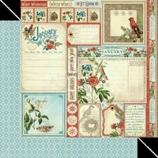 Graphic 45 Time to Flourish Collection Winter 12" January Cut Apart Cardstock