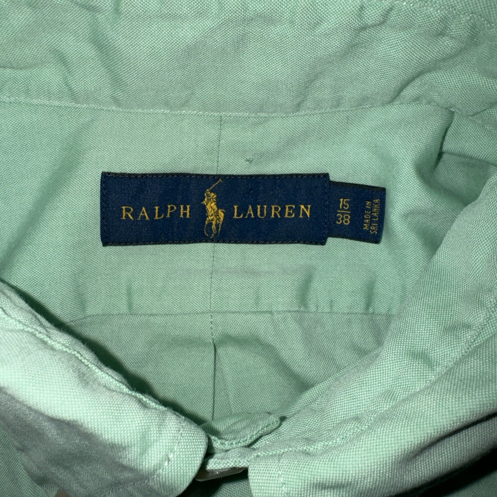Polo uomo Ralph Lauren manica lunga camicia abbottonata taglia 15 38 tinta unita carne pony
