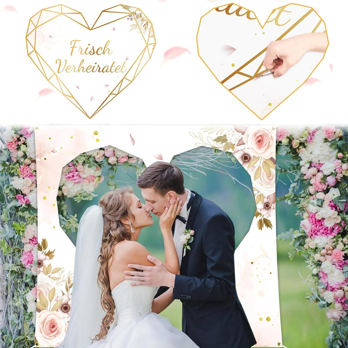 Hochzeitsherz Zum Ausschneiden 180x200cm - Polyester Herz Mit Seil | Für Hochzeitsdeko & Fotos