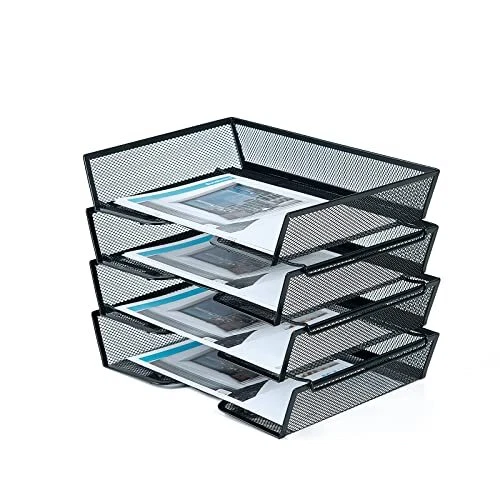 4 Tier Letter Tray Desk Organizer Mesh File Stackable Paper Tray Organizer