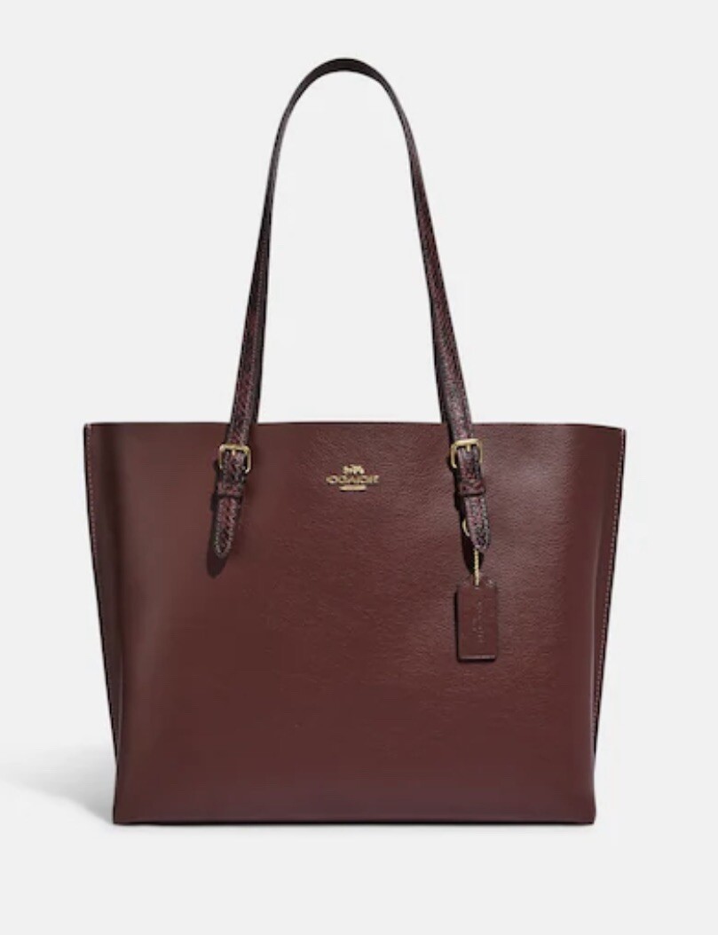 NWT COACH Large Mollie Double Face & Snake Embossed Leather Tote Wine Red CC750