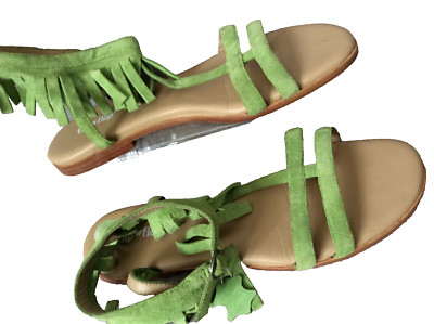Damen-Sandale Größe 6,5 grün Leder Wildleder flach Flipflop Sommer Strand Urlaub Freizeit