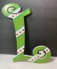 Wall Hanging Letter L hand painted Red White and Green Christmas