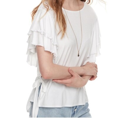 NWT k/lab Ruffle Sleeve Tee Size M Juniors White