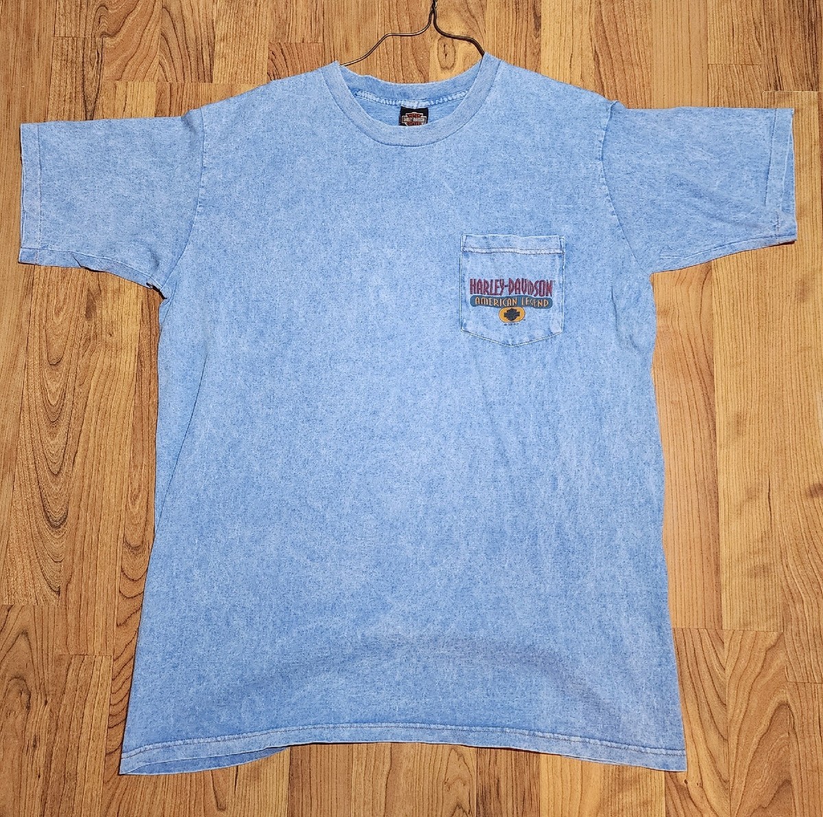 Vintage 90s Harley Davidson Blue T Shirt Sz L Anchorage Alaska USA 