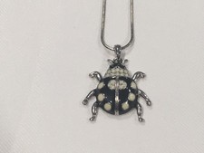 Ladybug Charm Pendant Necklace Enamel Sparkling Rhinestone Eyes Beetle L2