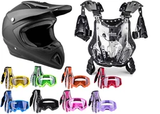 Adult Chest Protector Matte Black Helmet ATV Gloves Goggles Combo DOT UTV MX