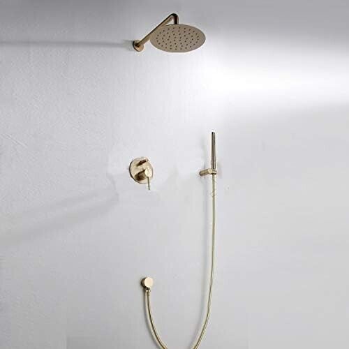 YJROOMS Brushed Gold Concealed Shower Set Rould Brass Bathroom Shower Mixer Syst - Picture 2 of 7